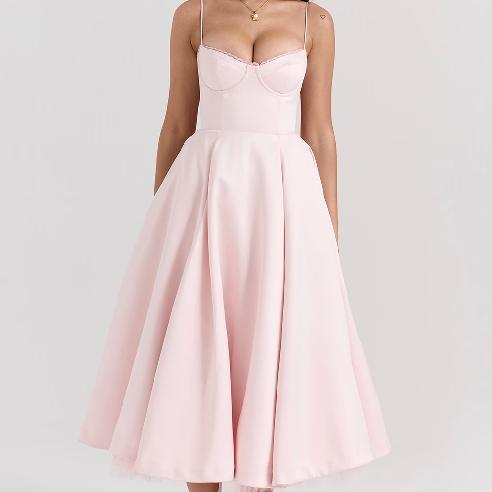 Luce - Satin Tulle Midi Dress
