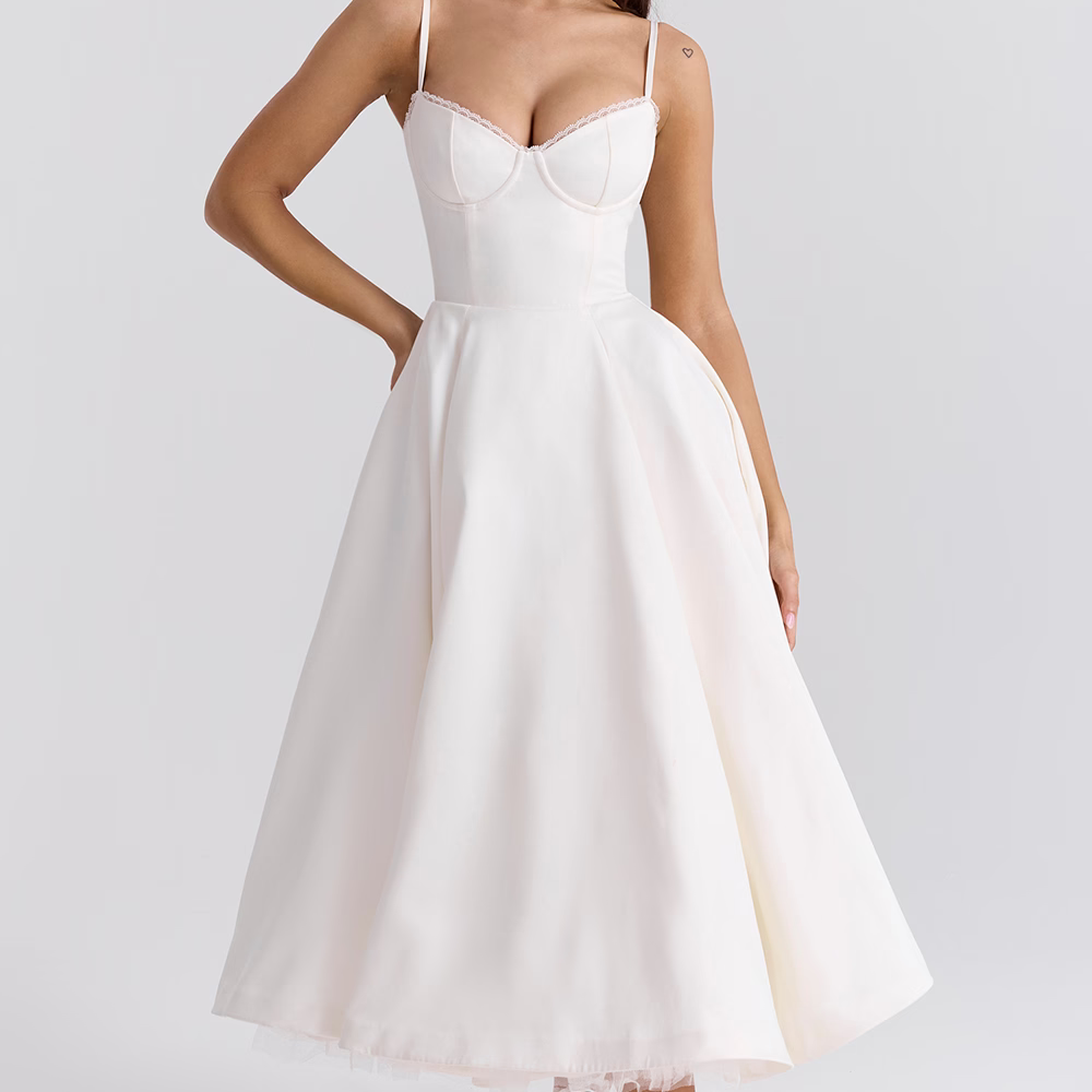 Luce - Satin Tulle Midi Dress