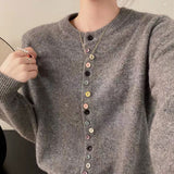 Beatrice - Classic Crew Neck Buttoned Knitted Cardigan
