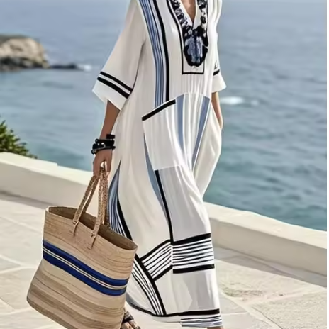 Ariella | Plus Size Striped Patchwork Maxi Dress