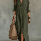 Soline | Relaxed V-Neck Button Maxi Dress