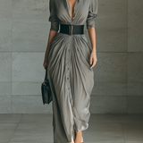 Zahara - Pleated long dress with a belt