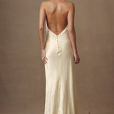 Aisha™ – Satin maxi dress with waterfall neckline
