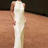 Aisha™ – Satin maxi dress with waterfall neckline