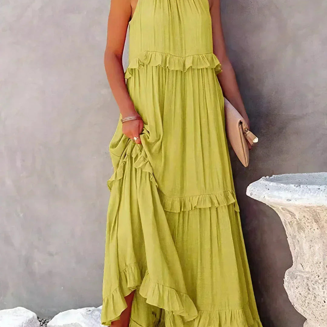 Ilona - Halterneck Dress With Ruffles and Maxi Pockets