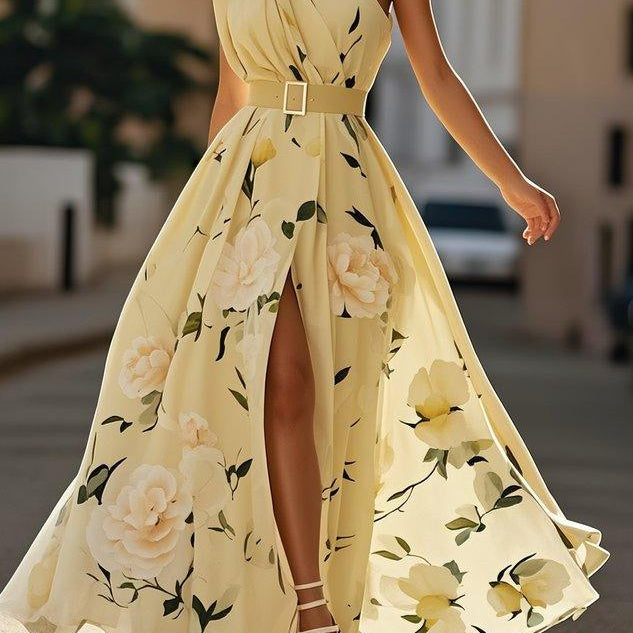 Sella - Ruched One Shoulder A-Line Maxi Chiffon Dress