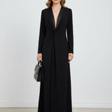 Kara - Long Sleeve Skinny Solid Color Deep V-Neck Maxi Dress