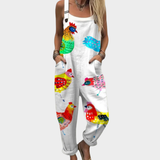 Leontine | Dungarees with Artistic Bird Print