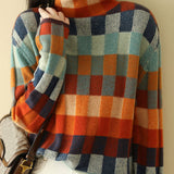 Caroline - Loose Turtleneck Plaid Knitted Jumper