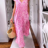 Rosma - Printed Maxi Dress with V-neck and Short Sleeves