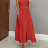 Romaine - Elegant Midi Dress with Belly Coverage
