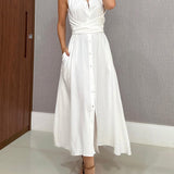 Romaine - Elegant Midi Dress with Belly Coverage
