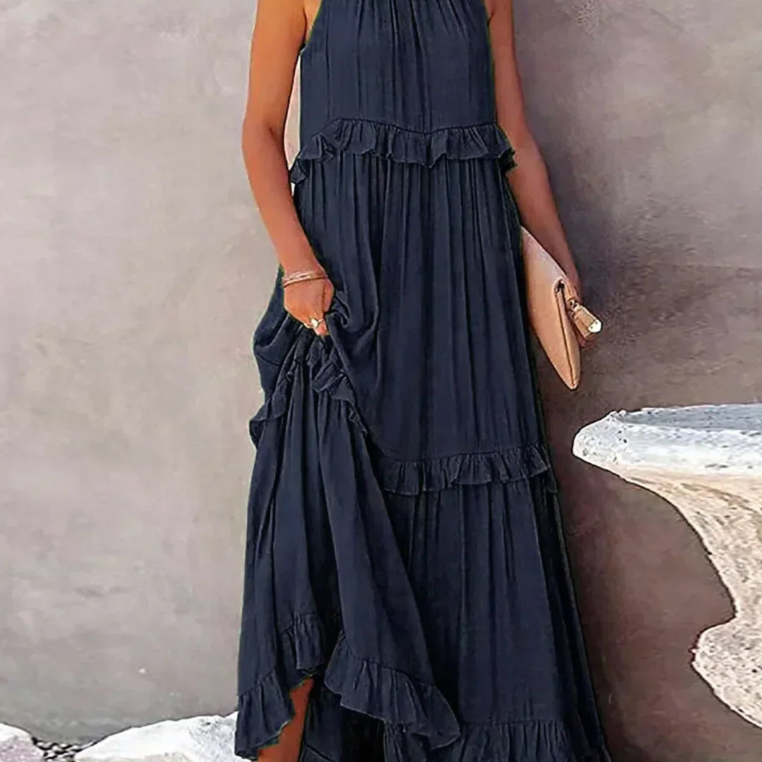 Ilona - Halterneck Dress With Ruffles and Maxi Pockets