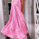 Rosma - Printed Maxi Dress with V-neck and Short Sleeves