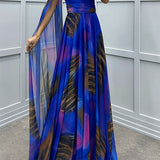 Lilliagirl-  Chiffon Printed Off-Shoulder Dress
