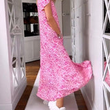 Rosma - Printed Maxi Dress with V-neck and Short Sleeves