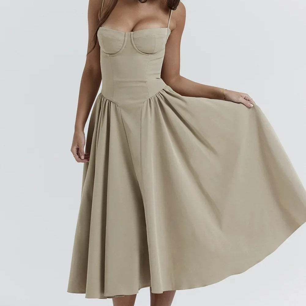 Nina - Sleeveless Corset Midi Dress