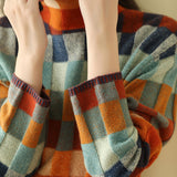 Caroline - Loose Turtleneck Plaid Knitted Jumper