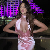 Faelira ™ | Satin maxi dress with pussy bow collar