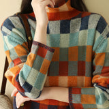 Caroline - Loose Turtleneck Plaid Knitted Jumper