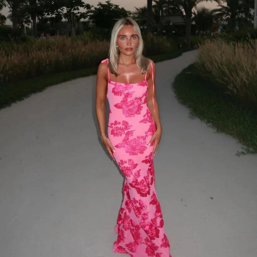 LILY - Floral Maxi Dress With Adjustable Straps