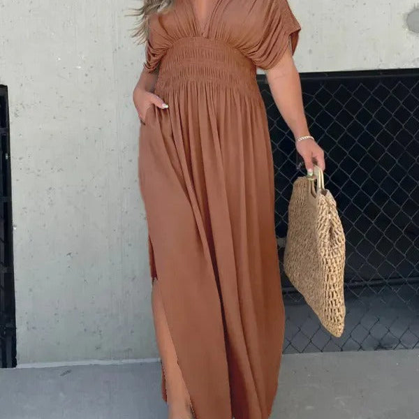 Gisella - V-neck Slit Maxi Dress