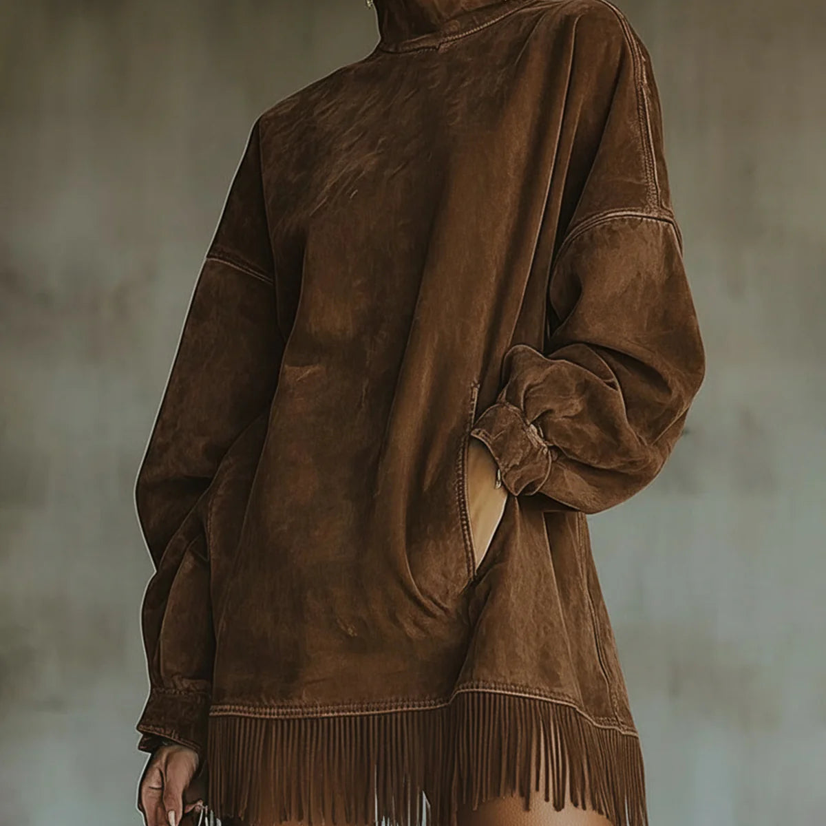 Darcie | Suede Fringe Turtleneck Dress