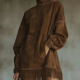 Darcie | Suede Fringe Turtleneck Dress