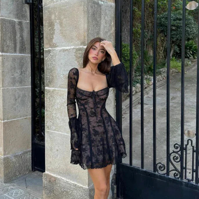 Mabel | Long Sleeved Lace Mini Dress