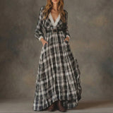 Marisela - Plaid maxi dress with belt