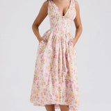 Ariana - V Neck Corset Flare Midi Dress