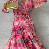 ZOEY | Vibrant Floral Wrap Dress with Flattering Tiered Silhouette