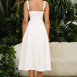 Vana - Corset Lace-up White Midi Dress