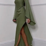 Asyntha™ | One-shoulder bell-sleeve maxi dress