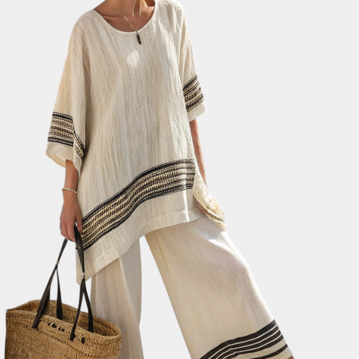 Harlowe | Elegant Black-Striped Linen Top & Flowing Pants