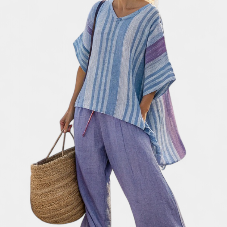 Zellora | Elegant Lavender & Sky Blue Top & Linen Pants