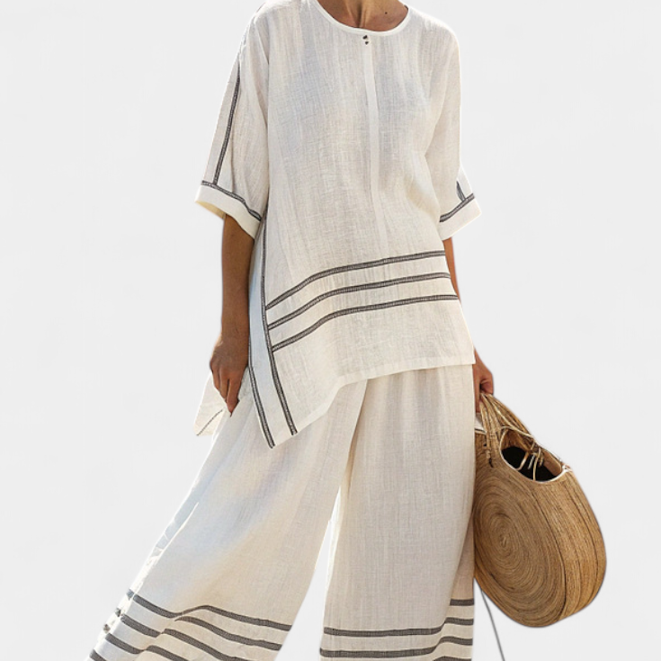 Wynric | Sophisticated Striped Asymmetrical Top & Bold Pants