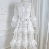 Freya - Bright White Crocheted Knit Cardigan for Women