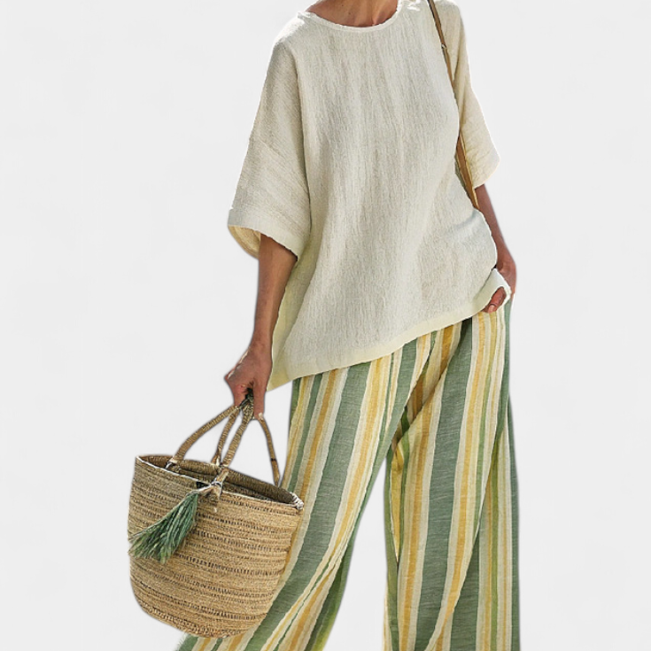 Ellowyn | Sophisticated Top & Striped Linen Pants