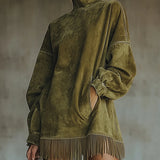 Darcie | Suede Fringe Turtleneck Dress