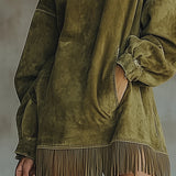 Darcie | Suede Fringe Turtleneck Dress