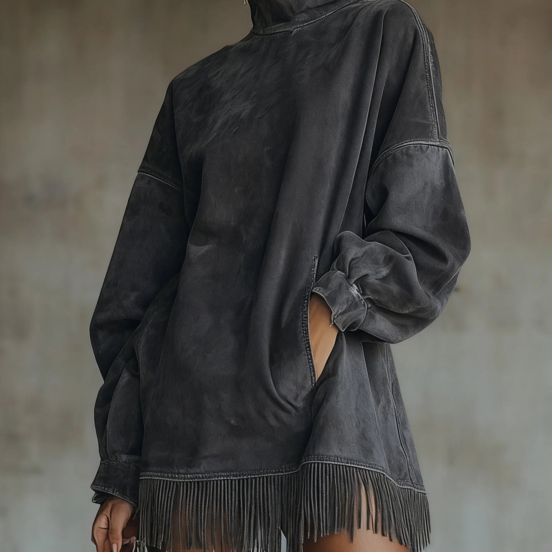 Darcie | Suede Fringe Turtleneck Dress