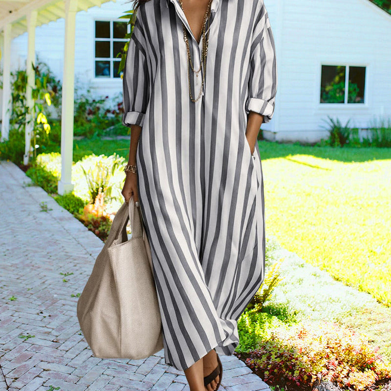 Aira | Casual Striped Loose Fit Maxi Shirt Dress