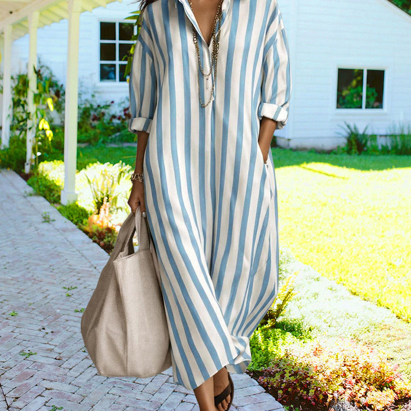 Aira | Casual Striped Loose Fit Maxi Shirt Dress