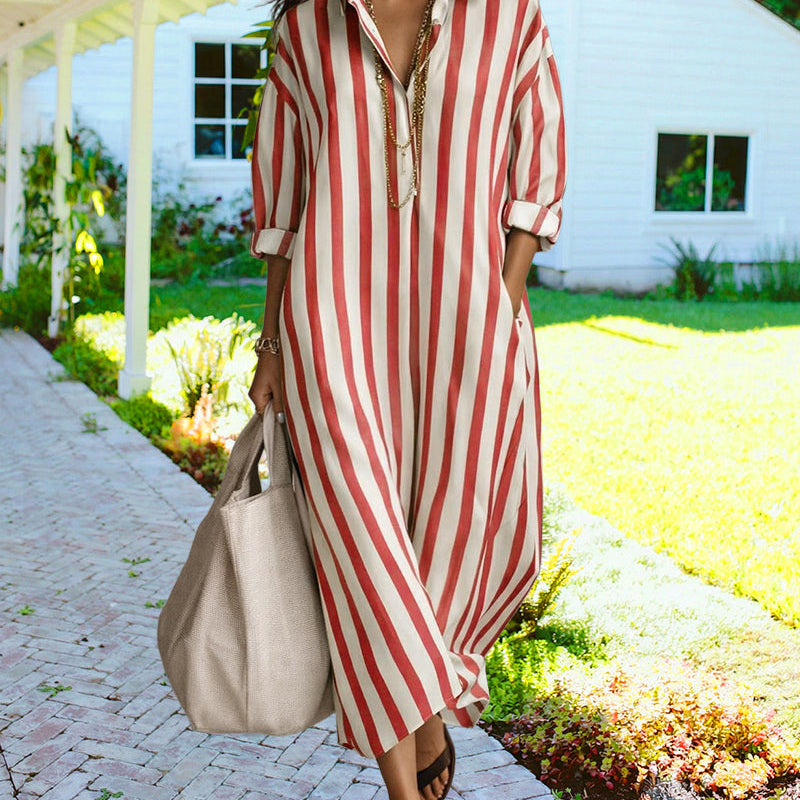 Aira | Casual Striped Loose Fit Maxi Shirt Dress