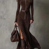 Jess | Belted Suede Zip Dress