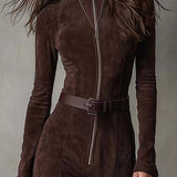 Jess | Belted Suede Zip Dress