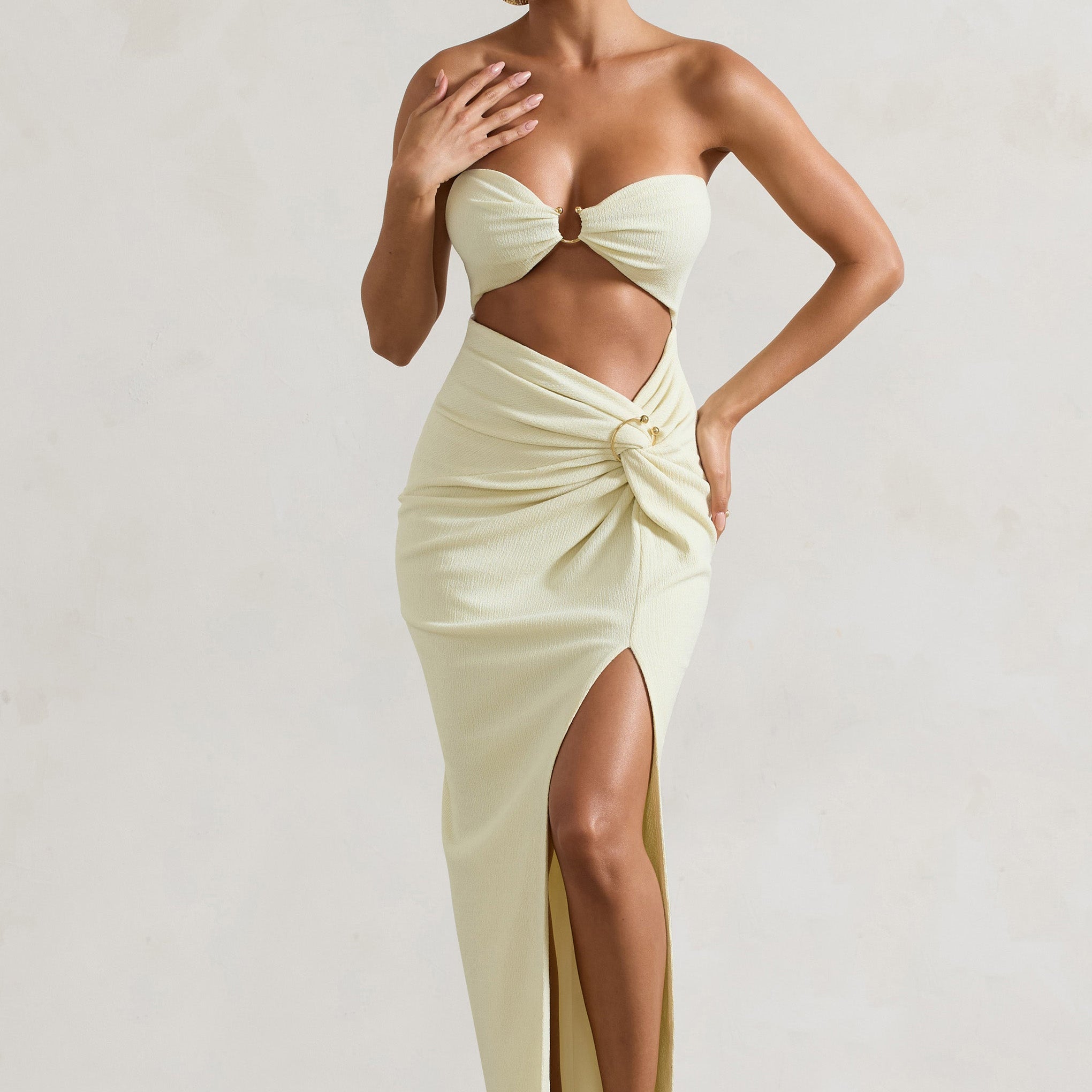 Cancun™ | Ecru strapless maxi dress with cutouts and twist
