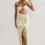 Cancun™ | Ecru strapless maxi dress with cutouts and twist