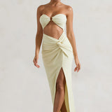 Cancun™ | Ecru strapless maxi dress with cutouts and twist